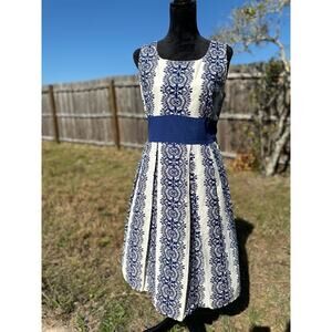 ModCloth Ruby Belle Pleated Dress w/Tulle Underlay - US 12 - Blue - 100% Cotton